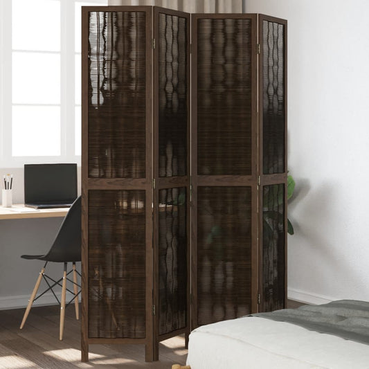 Room Divider 4 Panels Dark Brown Solid Wood Paulownia