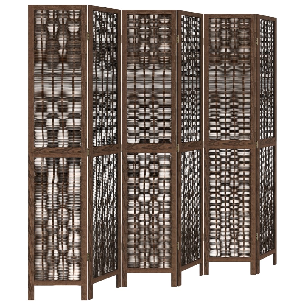 Room Divider 6 Panels Dark Brown Solid Wood Paulownia