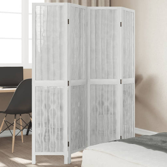 Room Divider 4 Panels White Solid Wood Paulownia