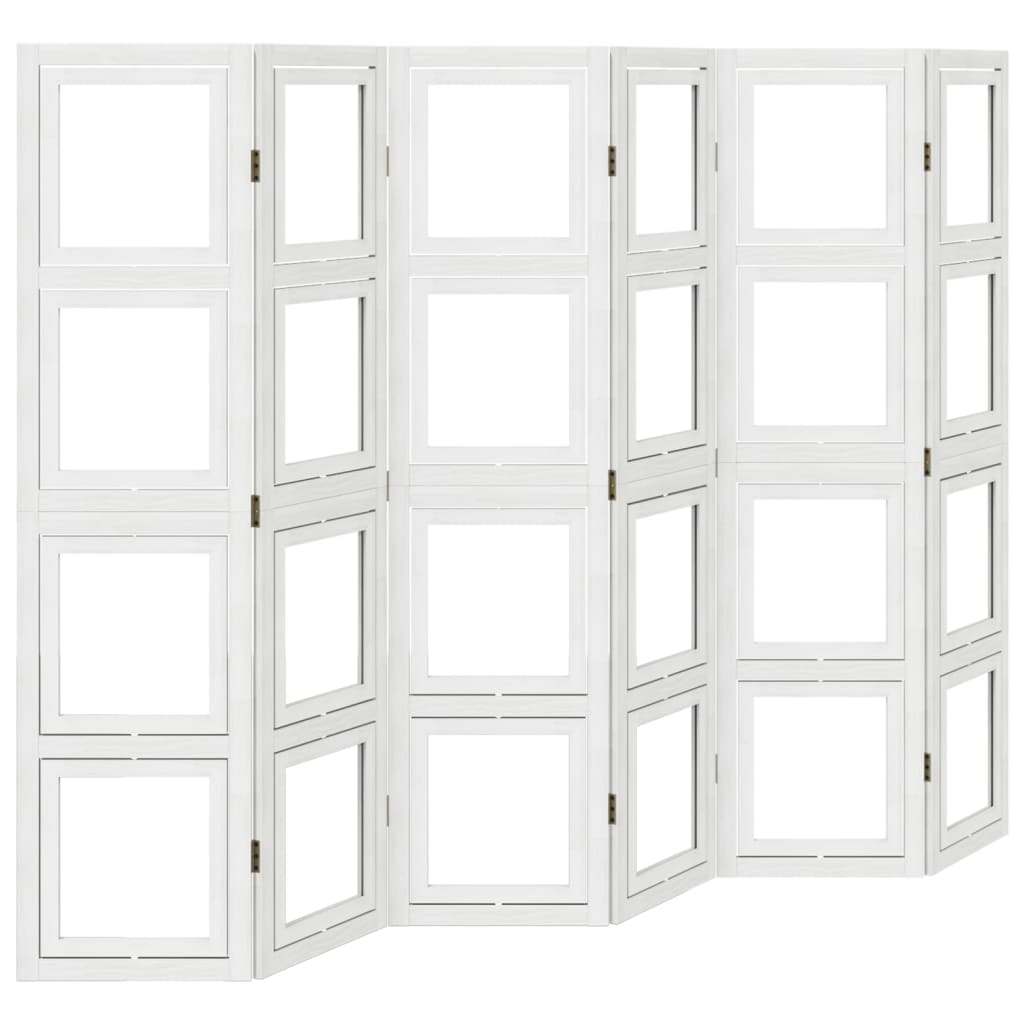 Room Divider 6 Panels White Solid Wood Paulownia