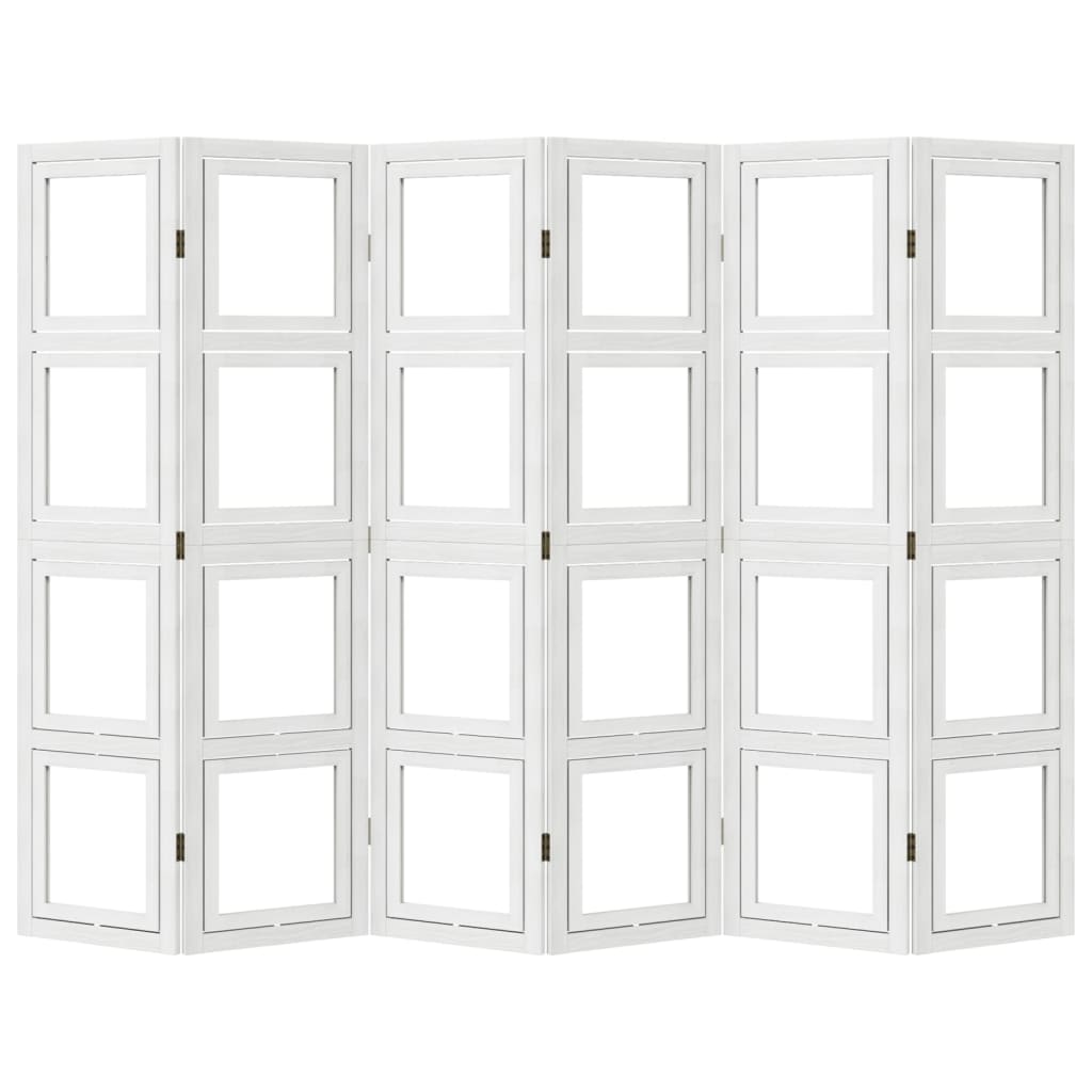 Room Divider 6 Panels White Solid Wood Paulownia