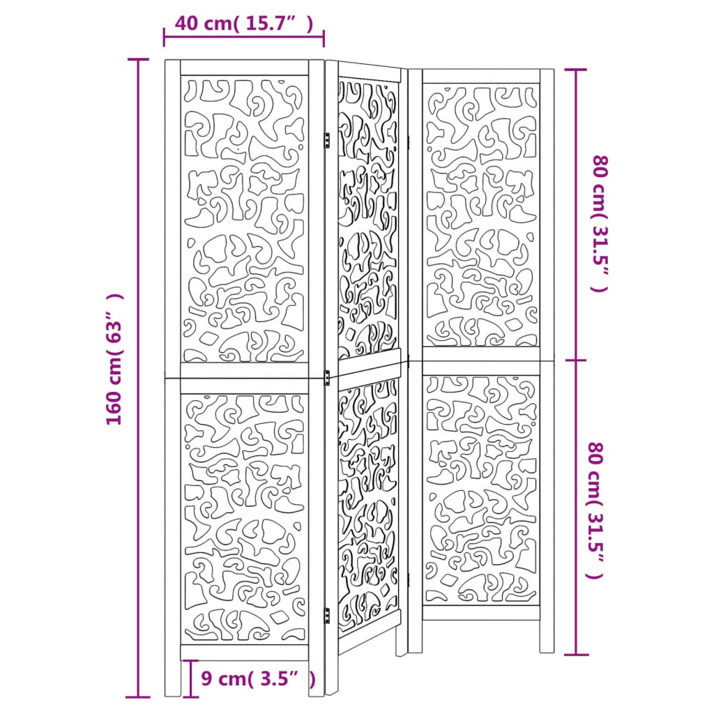 Room Divider 3 Panels White Solid Wood Paulownia