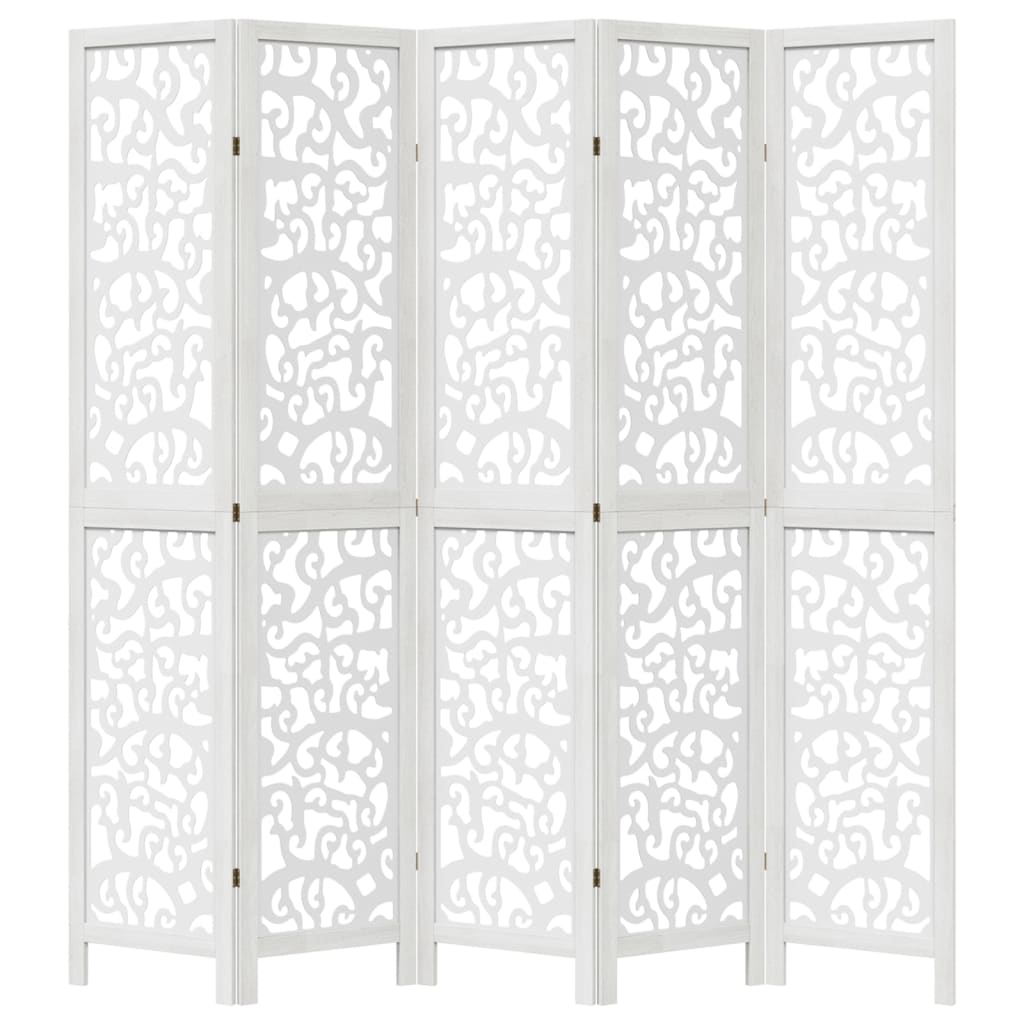 Room Divider 5 Panels White Solid Wood Paulownia