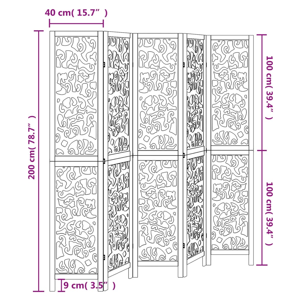 Room Divider 5 Panels White Solid Wood Paulownia