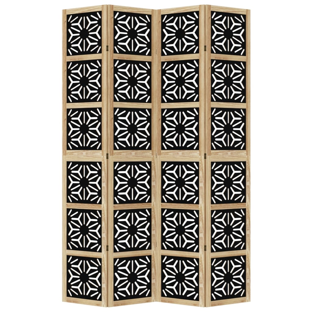 Room Divider 4 Panels Brown and Black Solid Wood Paulownia