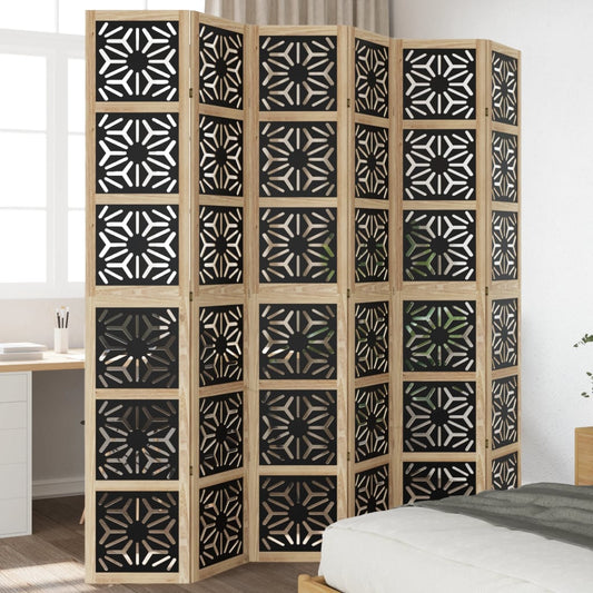 Room Divider 6 Panels Brown and Black Solid Wood Paulownia