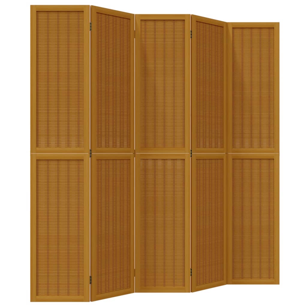 Room Divider 5 Panels Brown Solid Wood Paulownia