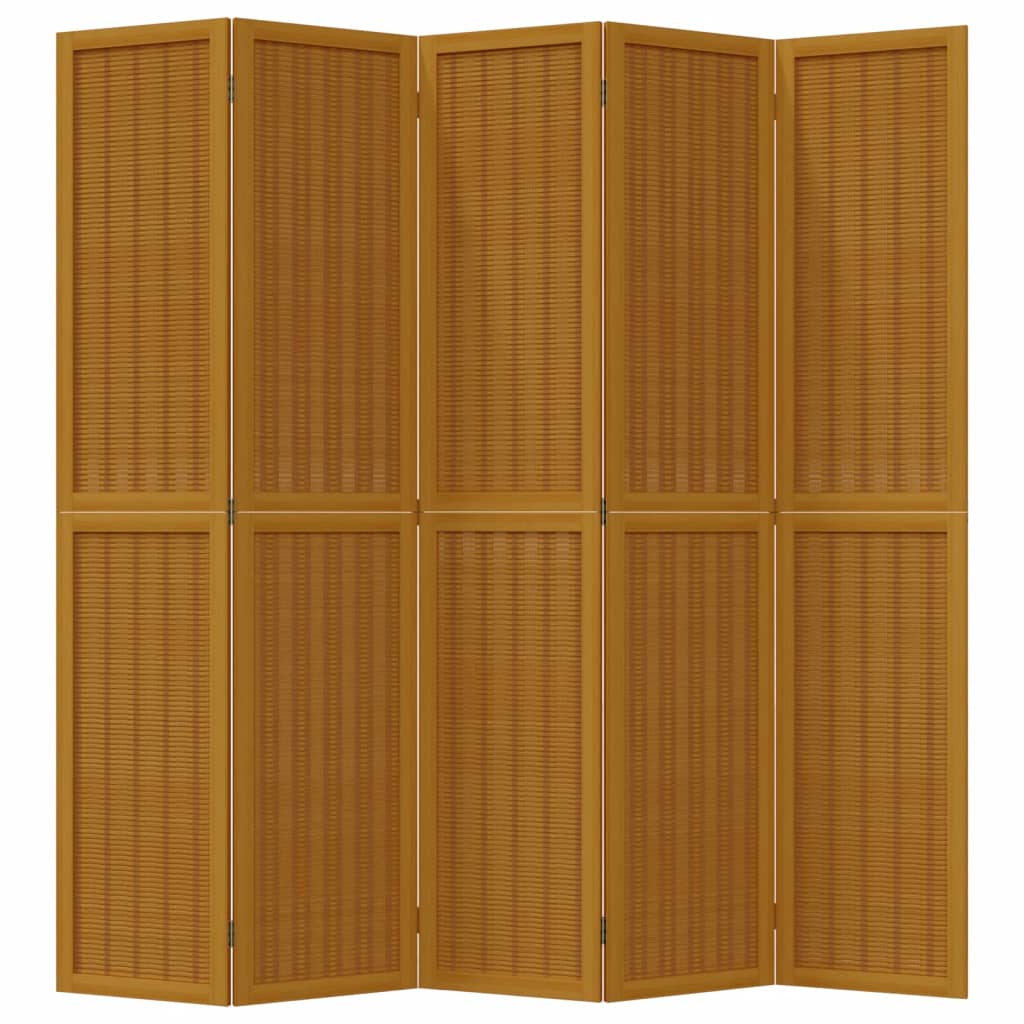 Room Divider 5 Panels Brown Solid Wood Paulownia