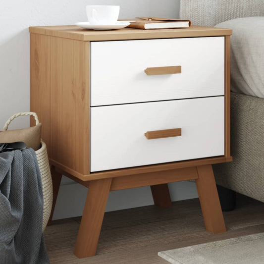 Bedside Cabinet OLDEN White and Brown Solid Wood Pine