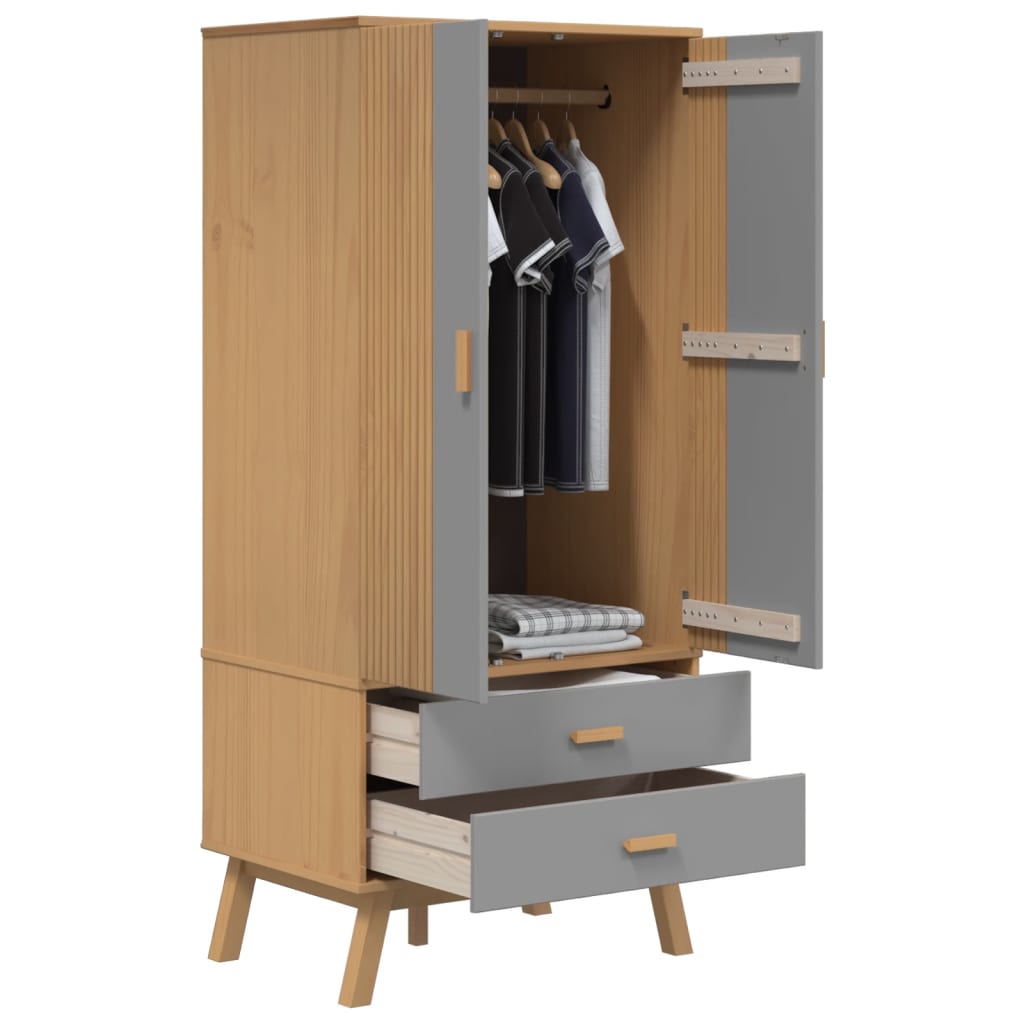 Wardrobe OLDEN Grey and Brown 76.5x53x172 cm Solid Wood Pine