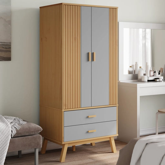 Wardrobe OLDEN Grey and Brown 76.5x53x172 cm Solid Wood Pine
