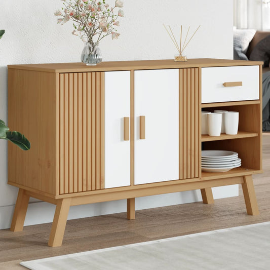 Sideboard OLDEN White and Brown 114x43x73.5 cm Solid Wood Pine
