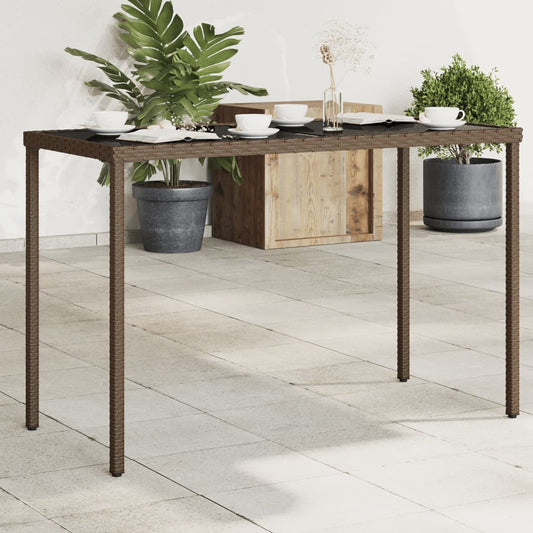 Garden Table with Glass Top Brown 115x54x74 cm Poly Rattan