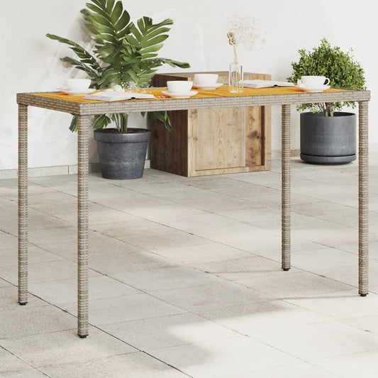 Garden Table with Acacia Wood Top Grey 115x54x74 cm Poly Rattan