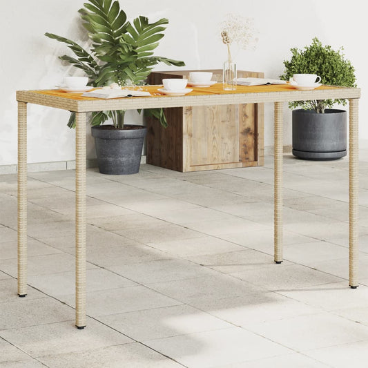 Garden Table with Acacia Wood Top Beige 115x54x74 cm Poly Rattan