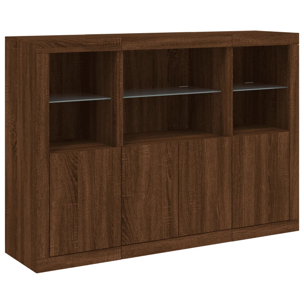 Sideboards with LED Lights 3 pcs Brown Oak Engineered Wood