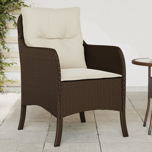 Garden Chairs with Cushions 2 pcs Brown Poly Rattan