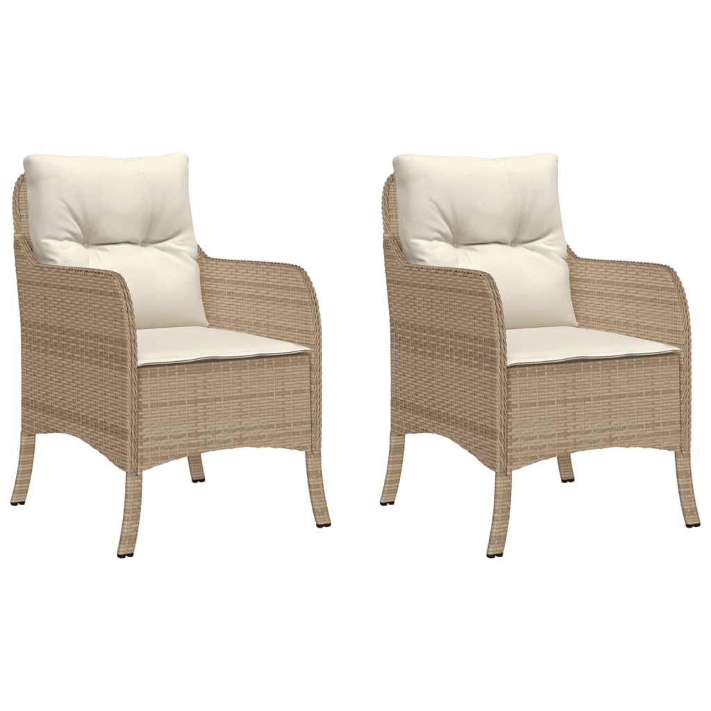 Garden Chairs with Cushions 2 pcs Beige Poly Rattan