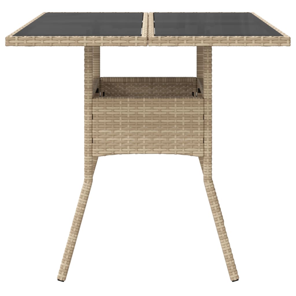 Garden Table with Glass Top Beige 80x80x75 cm Poly Rattan