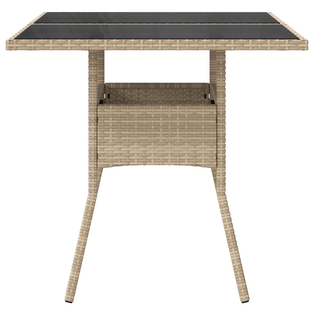Garden Table with Glass Top Beige 80x80x75 cm Poly Rattan