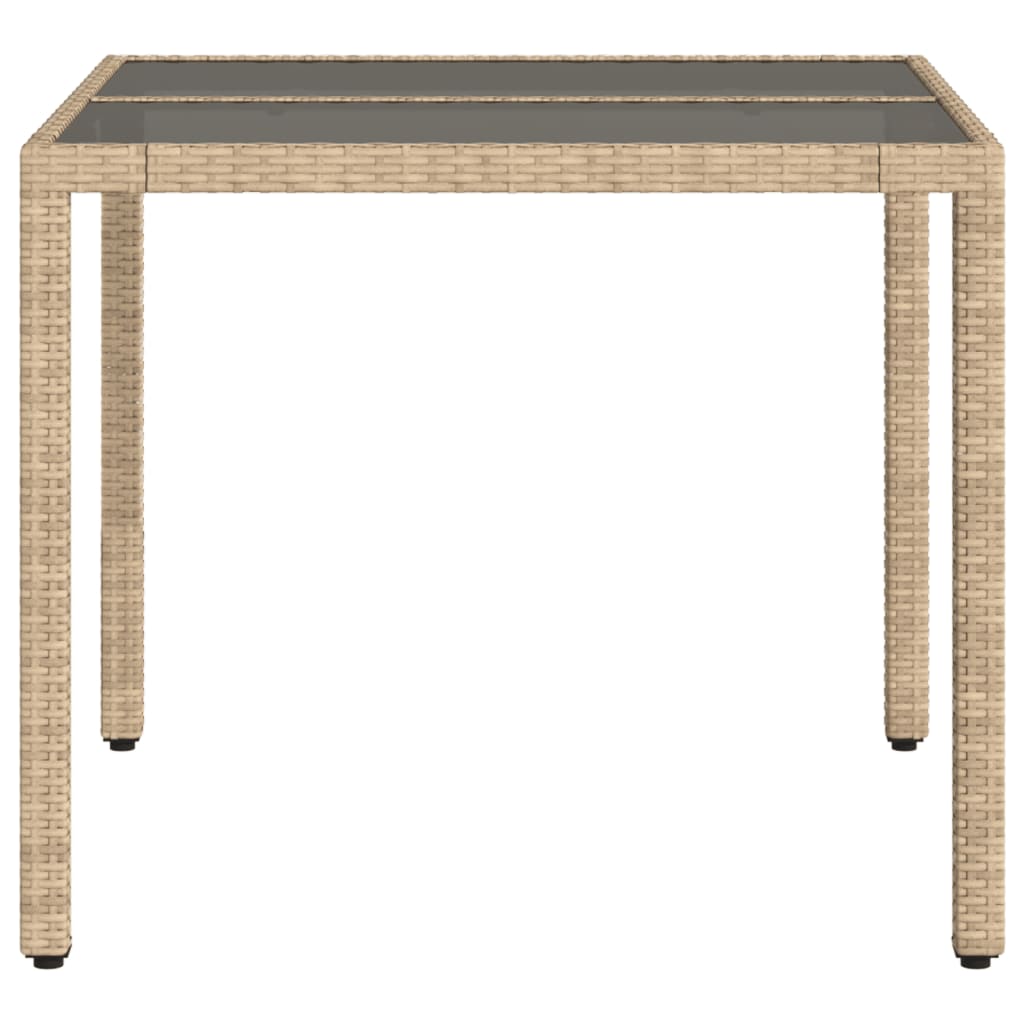 Garden Table with Glass Top Beige 90x90x75 cm Poly Rattan