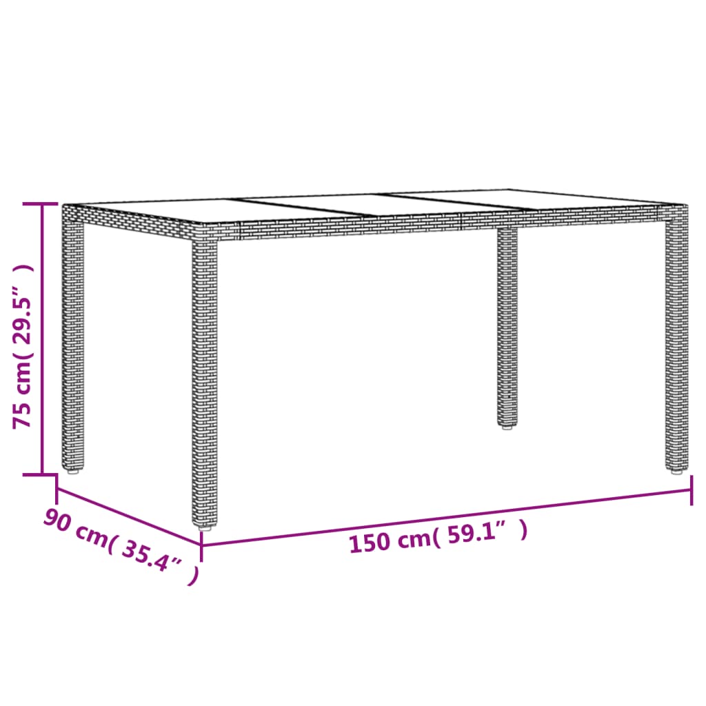 Garden Table with Glass Top Black 150x90x75 cm Poly Rattan