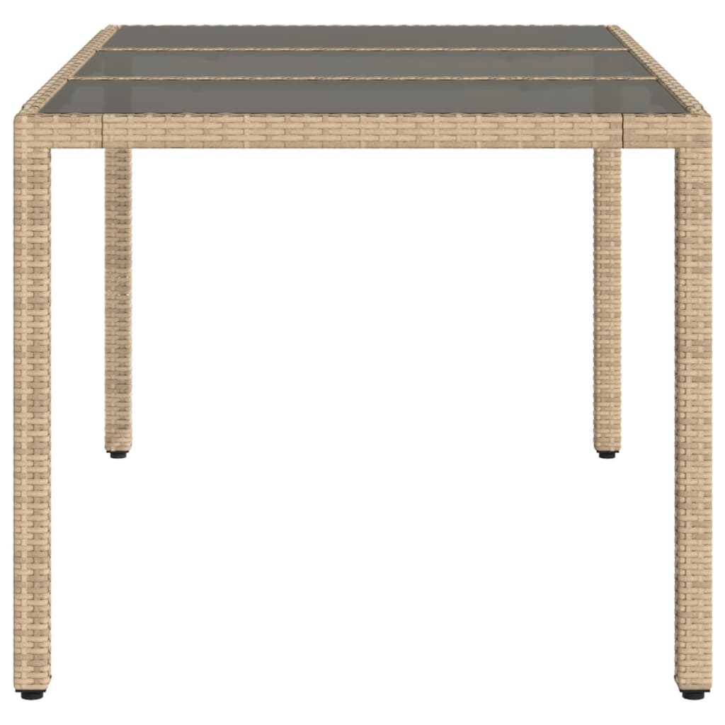 Garden Table with Glass Top Beige 150x90x75 cm Poly Rattan