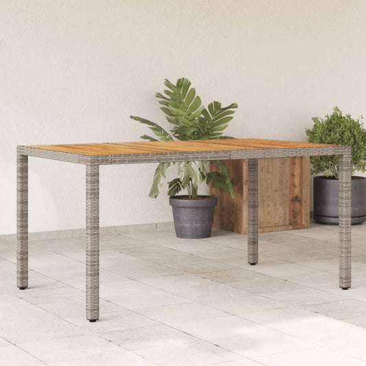 Garden Table with Acacia Wood Top Grey 150x90x75 cm Poly Rattan