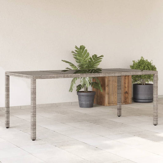 Garden Table with Glass Top Grey 190x90x75 cm Poly Rattan