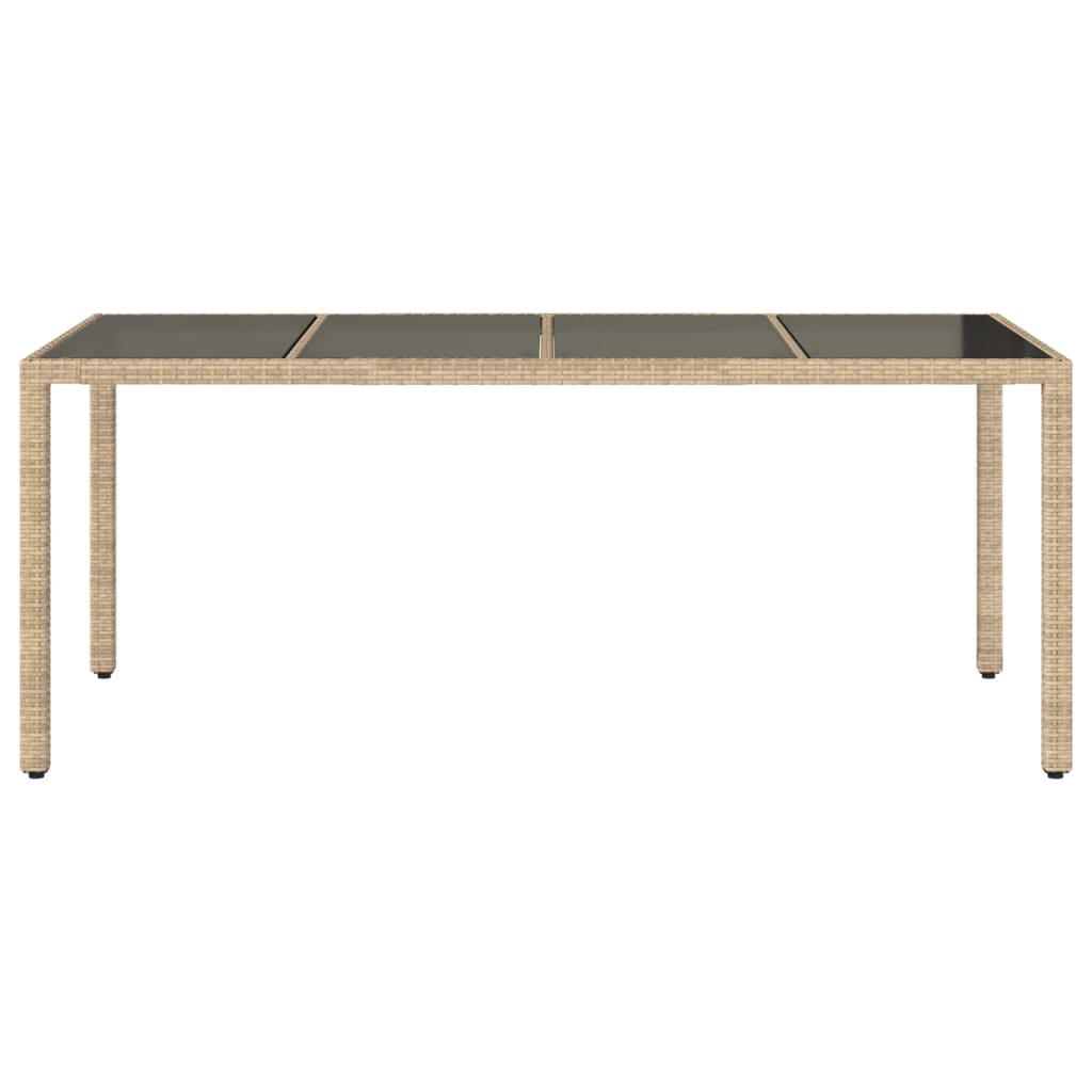 Garden Table with Glass Top Beige 190x90x75 cm Poly Rattan