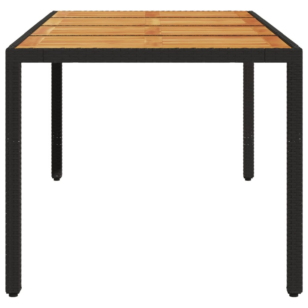 Garden Table with Acacia Wood Top Black 190x90x75 cm Poly Rattan