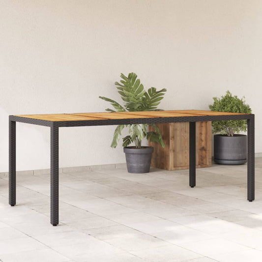 Garden Table with Acacia Wood Top Black 190x90x75 cm Poly Rattan