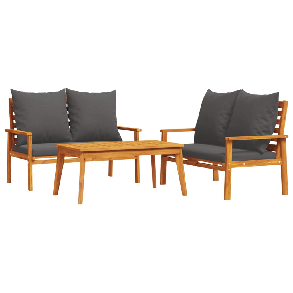 3 Piece Garden Lounge Set with Cushions Solid Wood Acacia