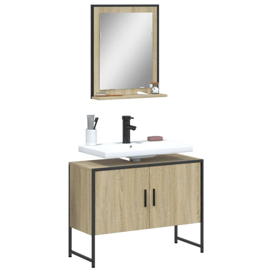 2 Piece Bathroom Cabinet Set Sonoma Oak Engineered Wood