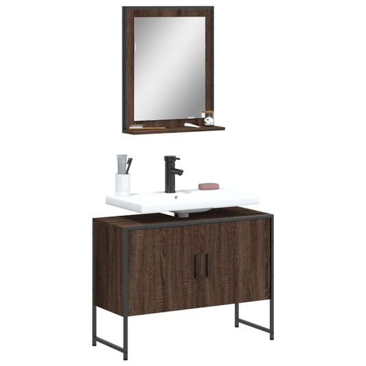2 Piece Bathroom Cabinet Set Brown Oak Engineered Wood