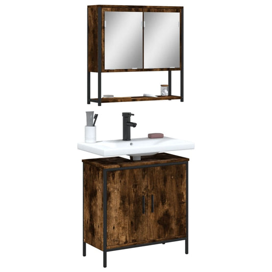 2 Piece Bathroom Furniture Set Smoked Oak Engineered Wood
