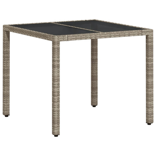 Garden Table with Glass Top Light Grey 90x90x75 cm Poly Rattan