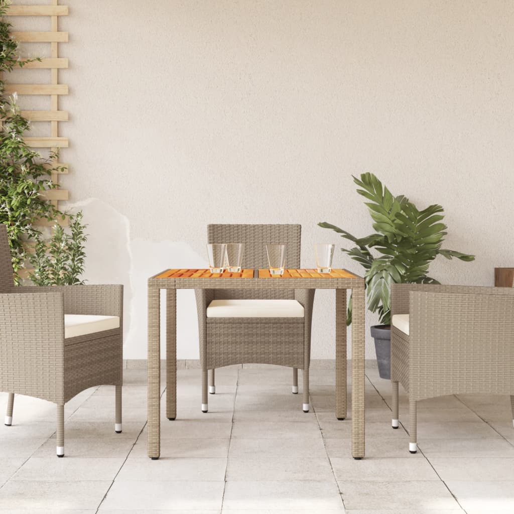 Garden Table Beige 90x90x75 cm Poly Rattan Acacia Wood