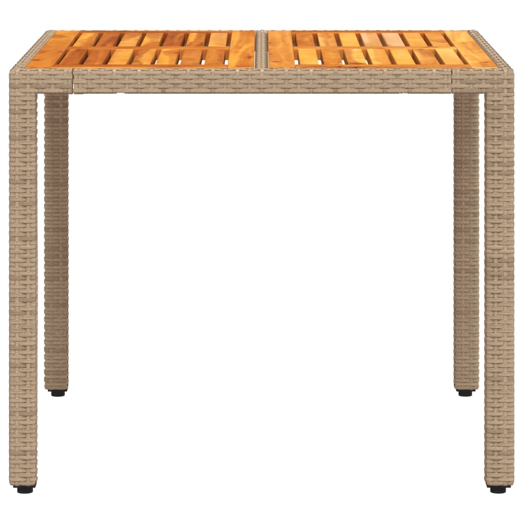Garden Table Beige 90x90x75 cm Poly Rattan Acacia Wood