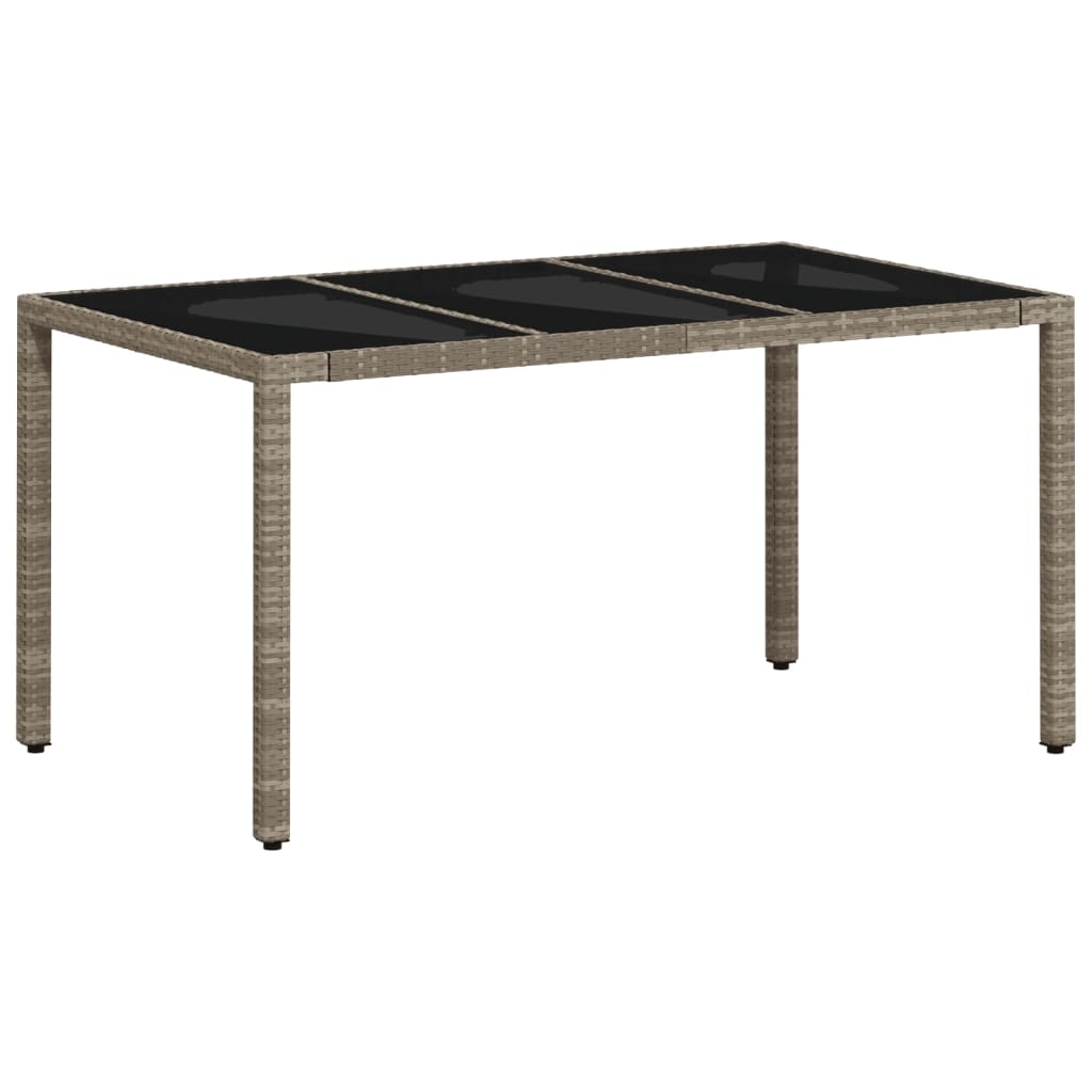 Garden Table with Glass Top Light Grey 150x90x75 cm Poly Rattan
