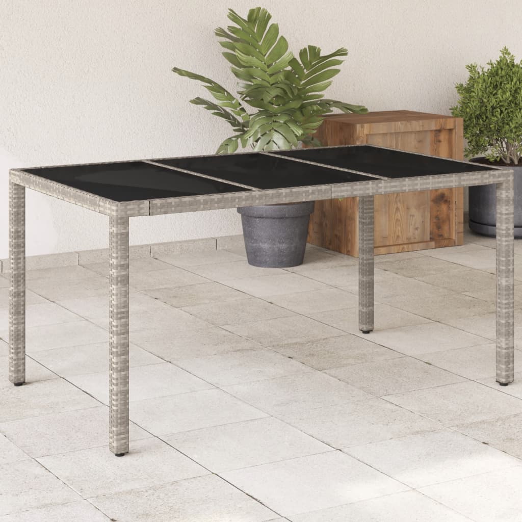 Garden Table with Glass Top Light Grey 150x90x75 cm Poly Rattan