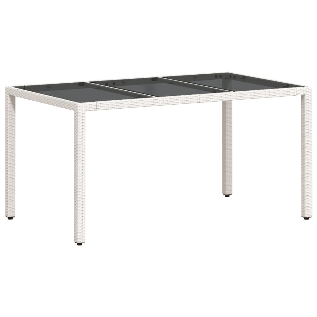 Garden Table with Glass Top White 150x90x75 cm Poly Rattan