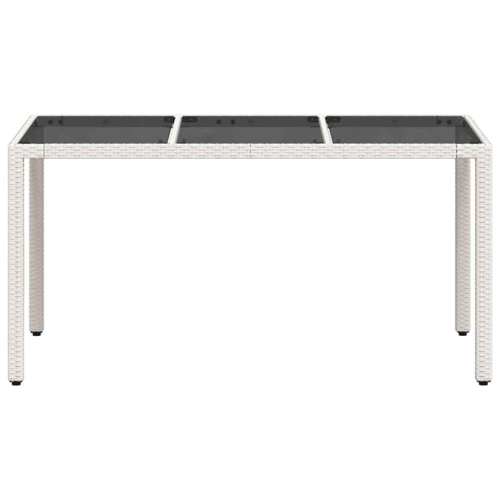 Garden Table with Glass Top White 150x90x75 cm Poly Rattan
