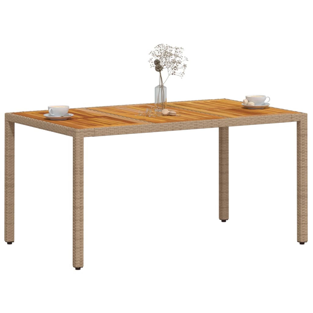 Garden Table Beige 150x90x75 cm Poly Rattan Acacia Wood