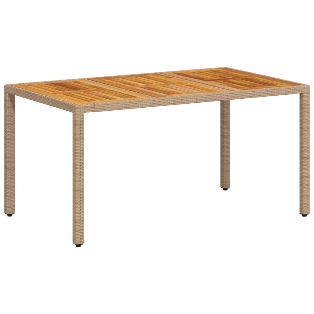 Garden Table Beige 150x90x75 cm Poly Rattan Acacia Wood