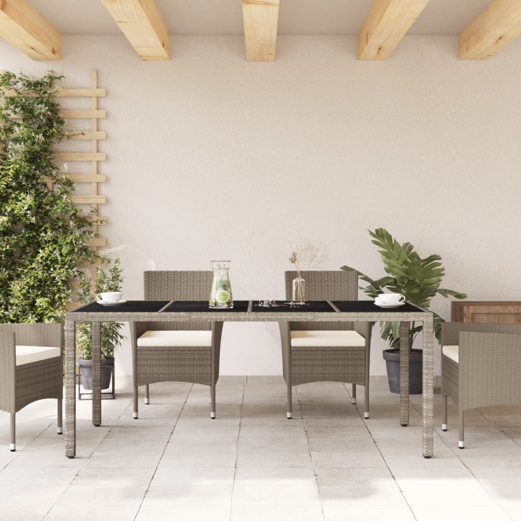 Garden Table with Glass Top Light Grey 190x90x75 cm Poly Rattan