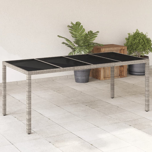 Garden Table with Glass Top Light Grey 190x90x75 cm Poly Rattan