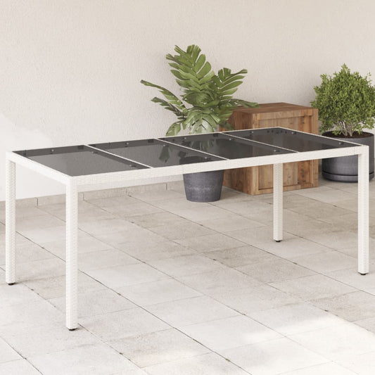 Garden Table with Glass Top White 190x90x75 cm Poly Rattan