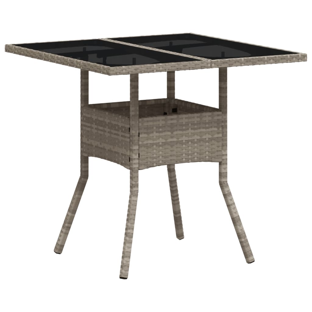 Garden Table with Glass Top Light Grey 80x80x75 cm Poly Rattan