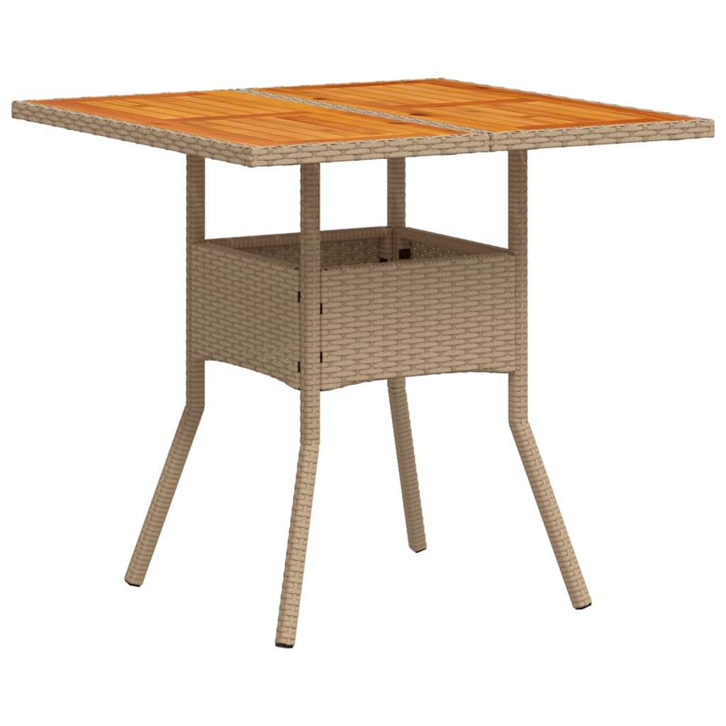 Garden Table Beige 80x80x75 cm Poly Rattan Acacia Wood
